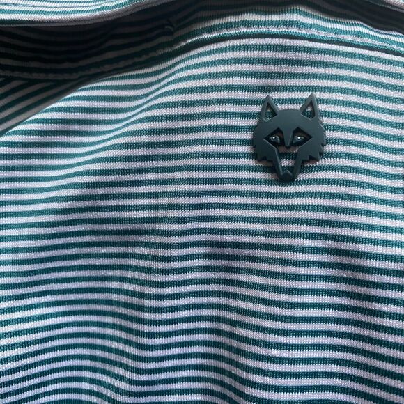 Greyson Mens Polo Golf Shirt Size XL Green Striped Wolf ‎ Logo Stretch Lightweig - Picture 7 of 16